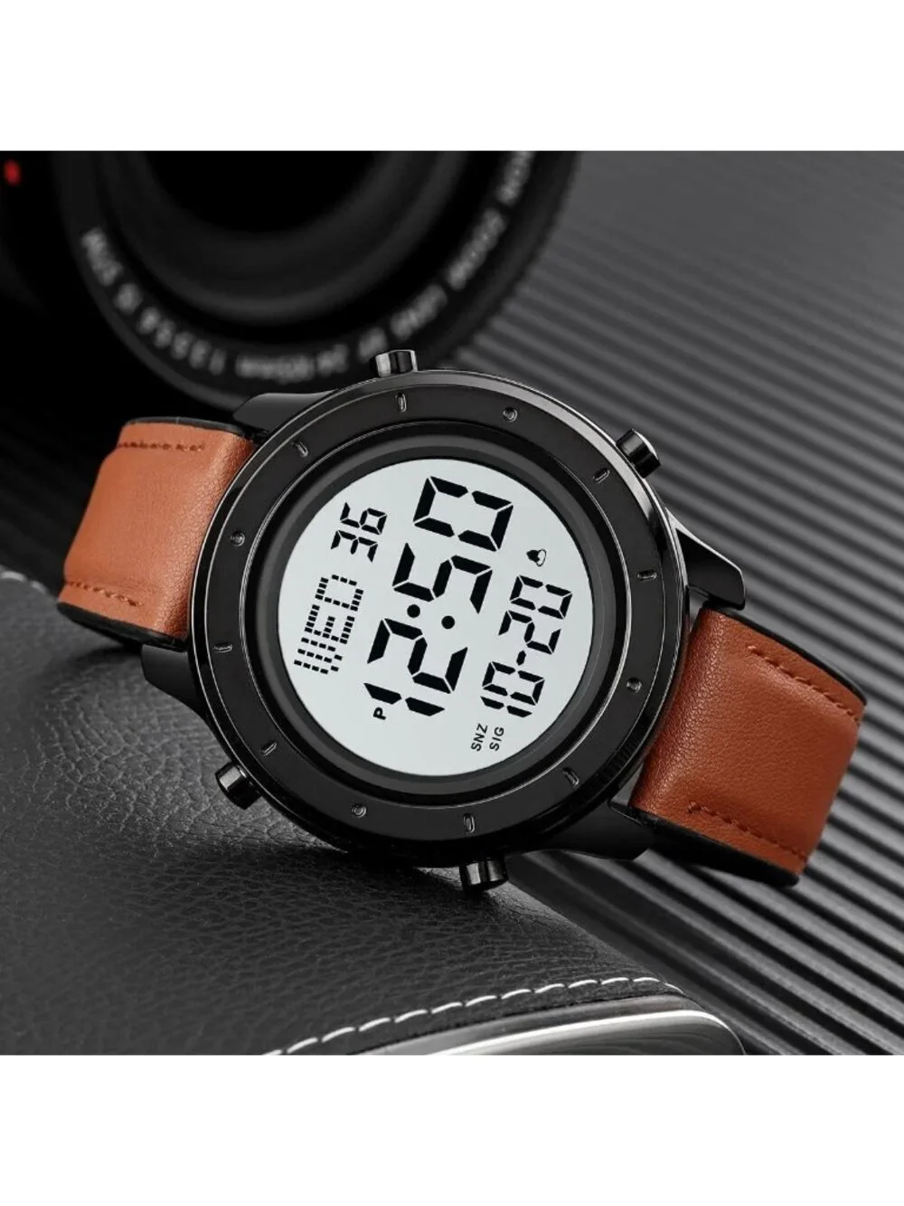 Men's Brown Analog Quartz Stainless Steel Waterproof LED Digital Wrist Watch